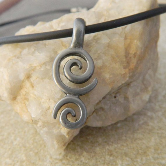 Double Spiral Black Cord Necklace